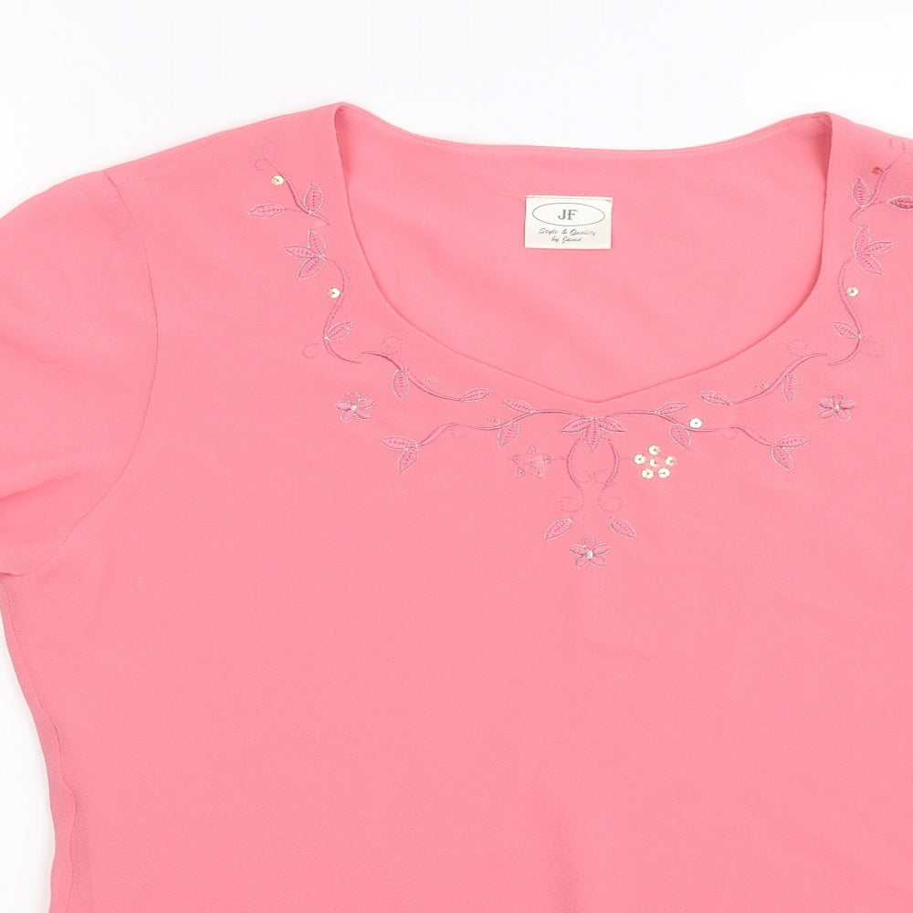 JF Womens Pink Floral Chiffon Basic T-Shirt Size 16  - asymmetric hanky hem