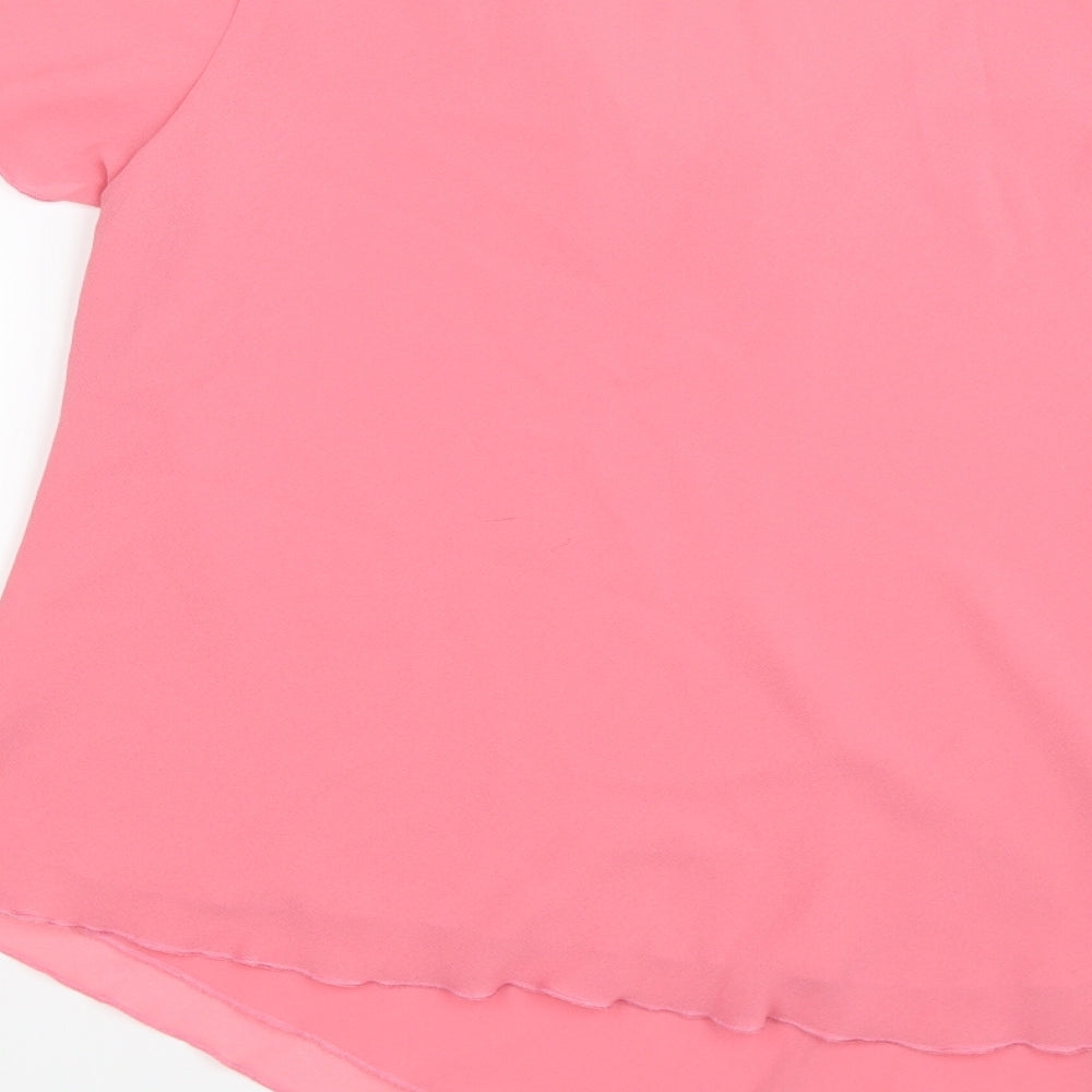 JF Womens Pink Floral Chiffon Basic T-Shirt Size 16  - asymmetric hanky hem