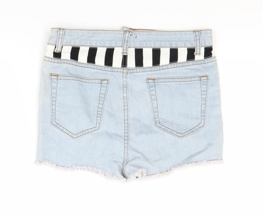Preworn Womens Blue Striped Denim Cut-Off Shorts Size 8
