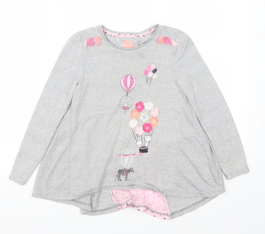 F&F Girls Grey   Basic T-Shirt Size 6-7 Years  - Hot Air Balloon