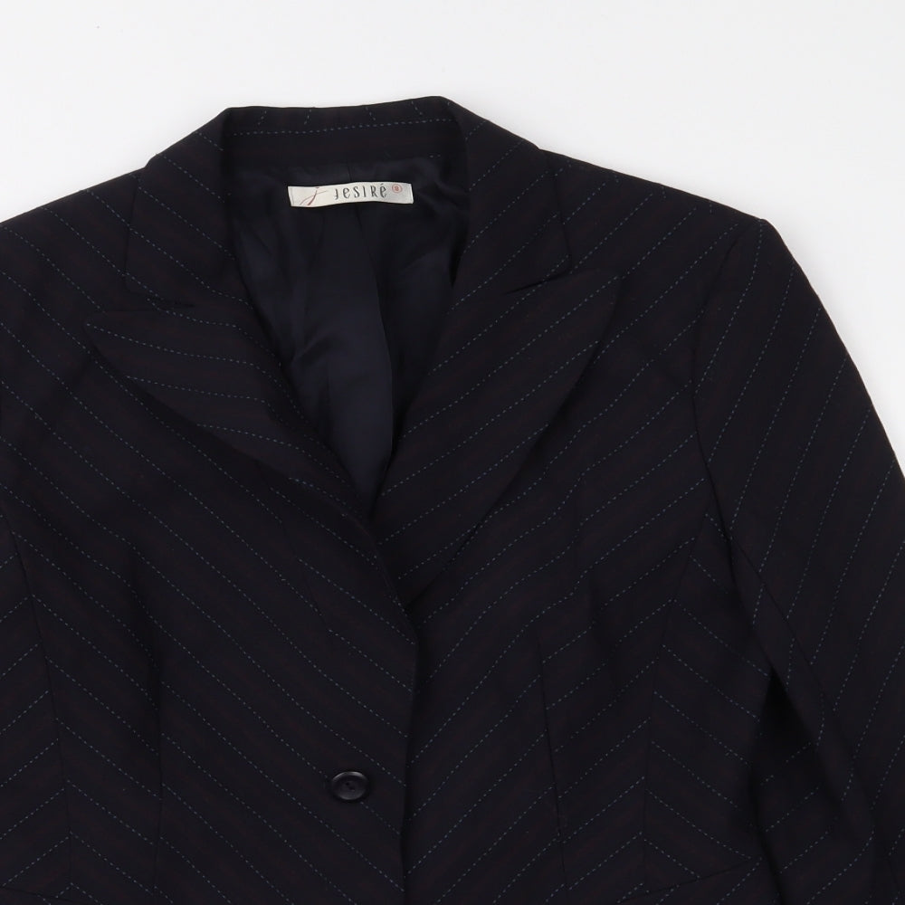 Jesire Womens Blue Striped  Jacket Suit Jacket Size 8