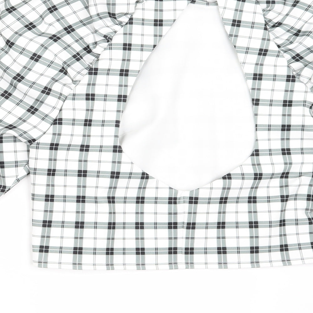 Asosw Womens White Check  Basic T-Shirt Size 14