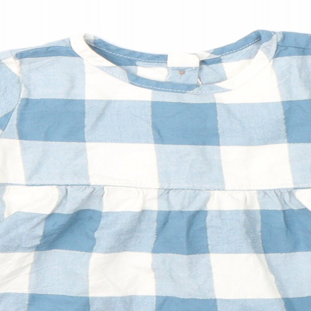 F&F Girls Blue Check  Basic T-Shirt Size 6-9 Months