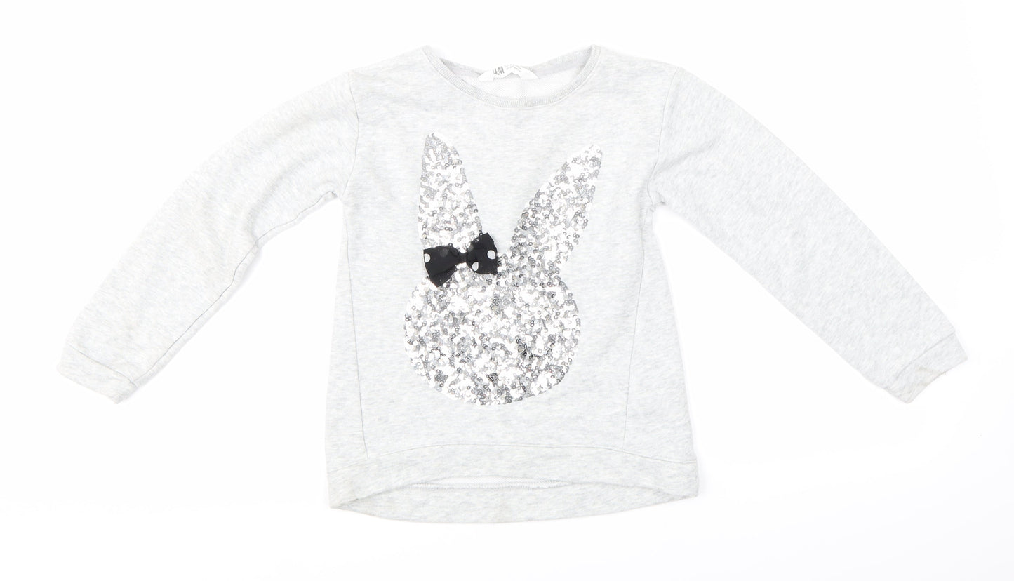 H&M Girls Grey   Pullover Sweatshirt Size 7-8 Years