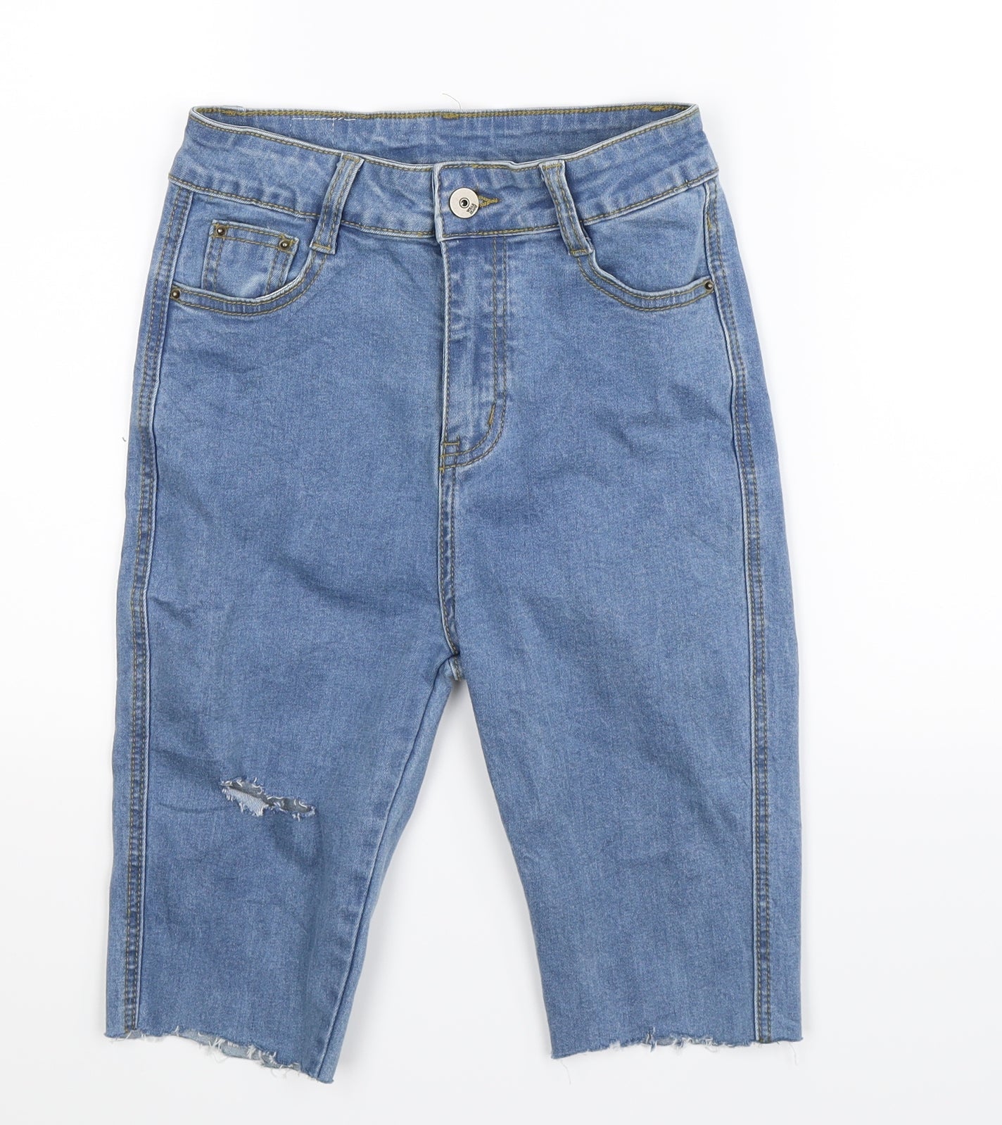 Preworn Womens Blue  Denim Bermuda Shorts Size 8 - Distressed