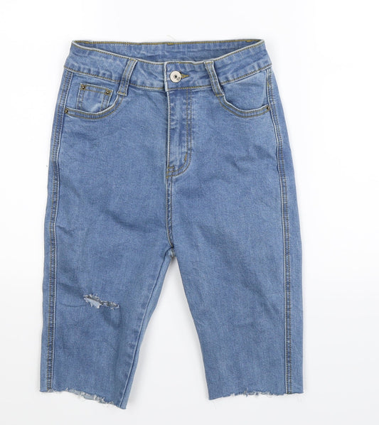 Preworn Womens Blue  Denim Bermuda Shorts Size 8 - Distressed