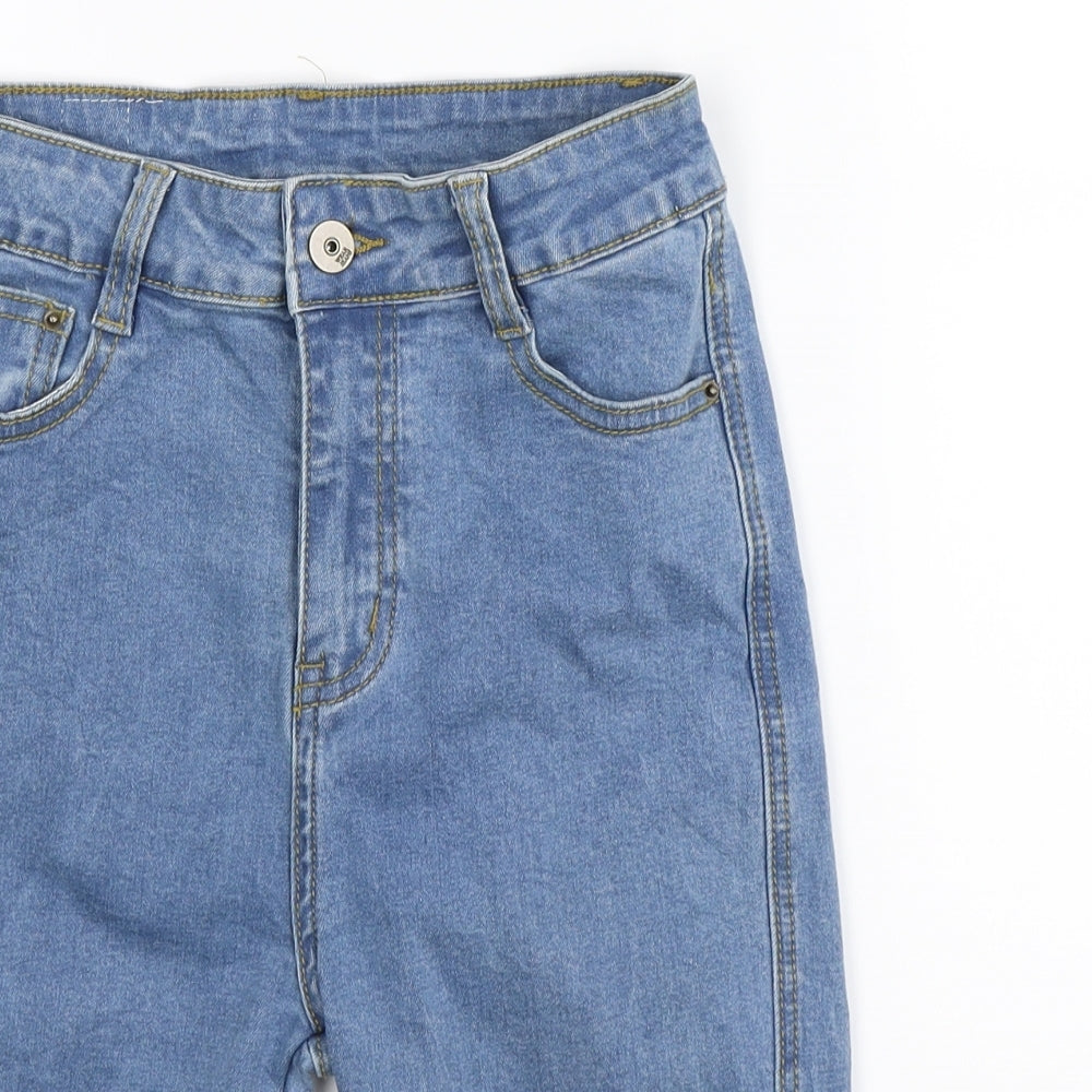 Preworn Womens Blue  Denim Bermuda Shorts Size 8 - Distressed