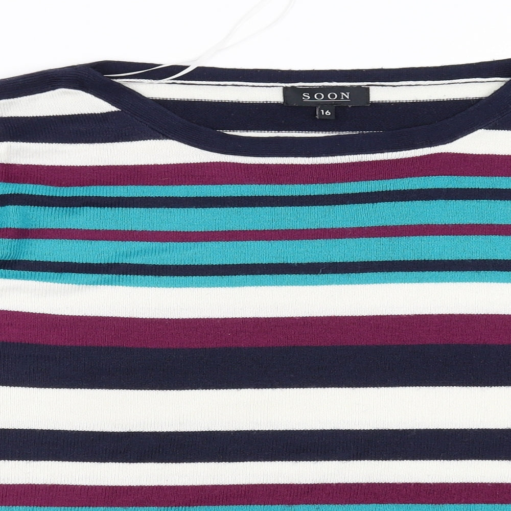 Soon Womens Black Striped  Pullover Jumper Size 16