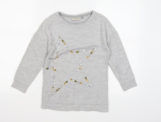 NEXT Girls Grey  Fleece Pullover Jumper Size 6 Years