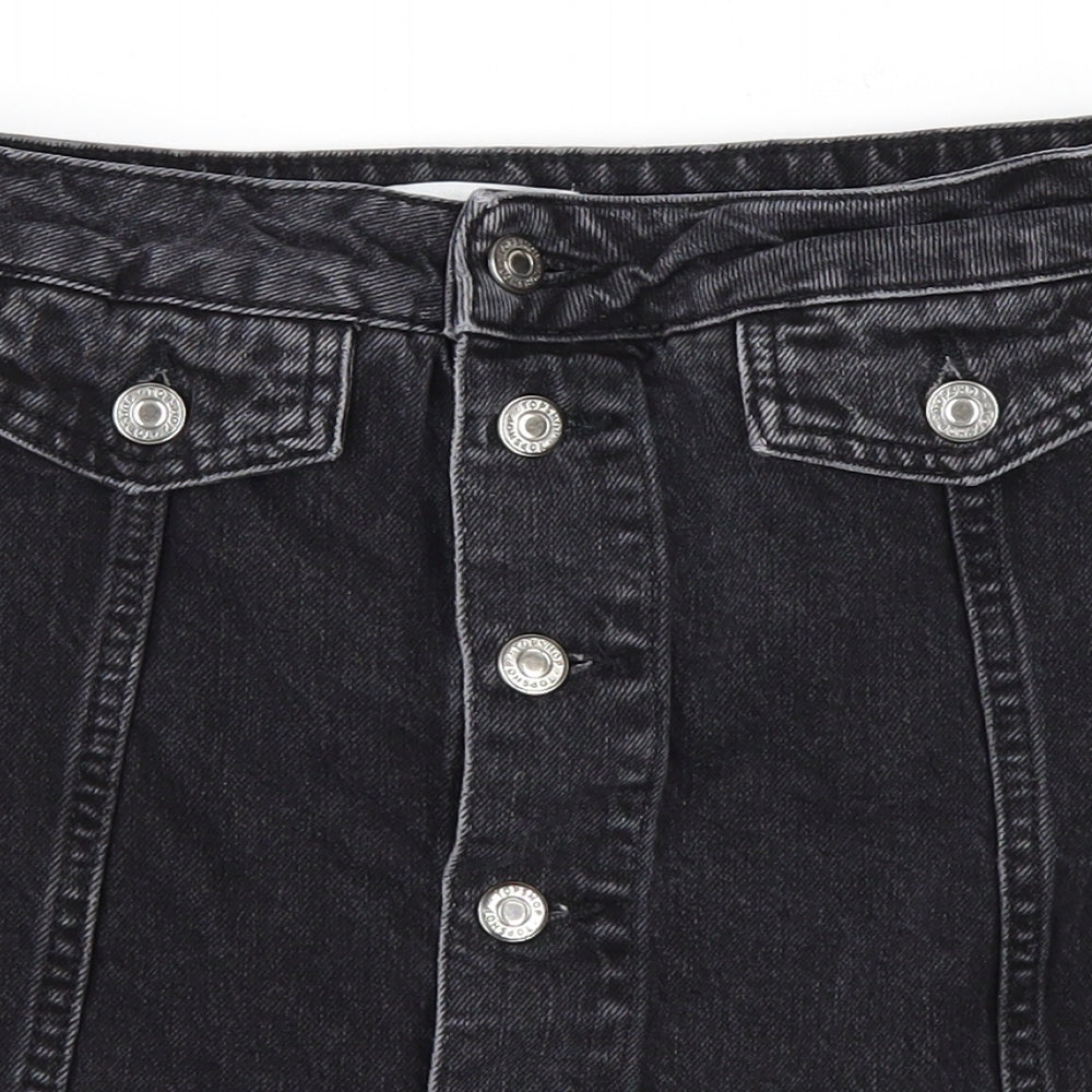 Topshop Womens Black  Denim A-Line Skirt Size 8