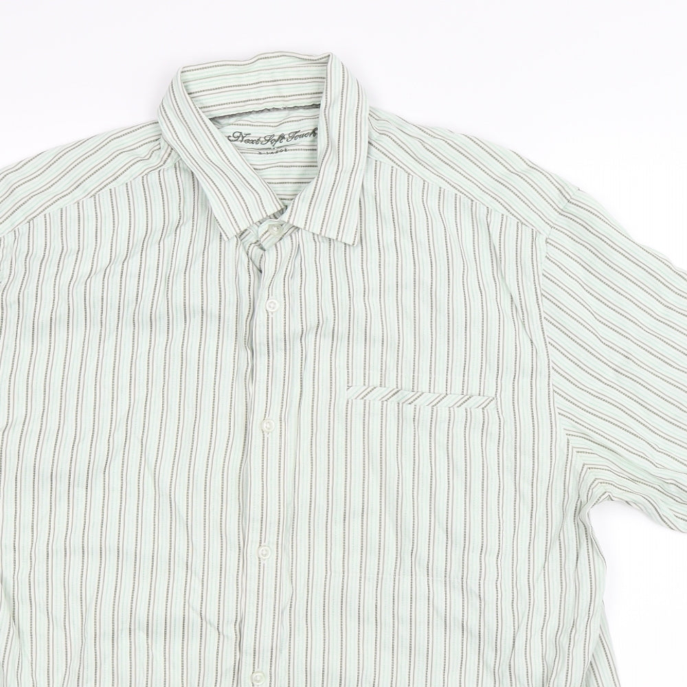 NEXT Mens Green Striped   Button-Up Size XL