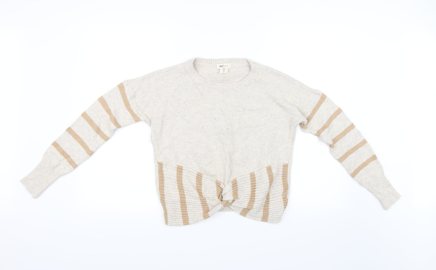 Yes Lola Womens Beige Striped  Pullover Jumper Size S