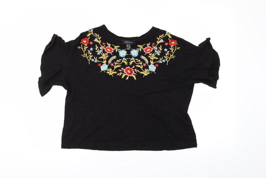 New Look Womens Black Floral  Basic  Size 6  - flared sleeves