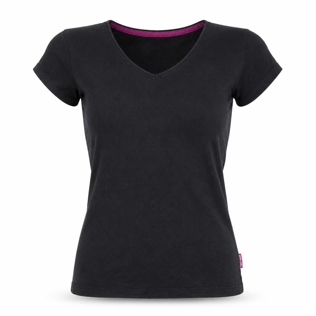 Front view of Miss Fiori women’s black basic t-shirt, size UK 12