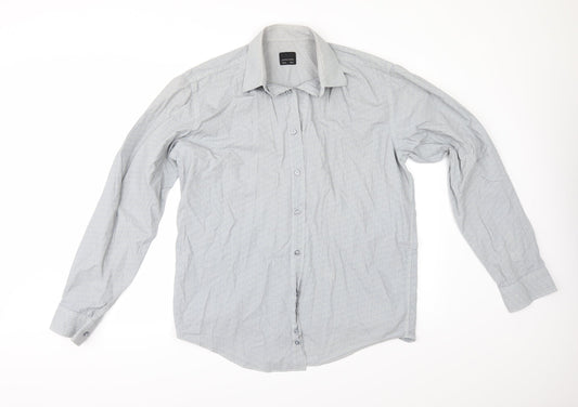 Additional front view of HIJKLM men’s blue geometric button-up, size 16