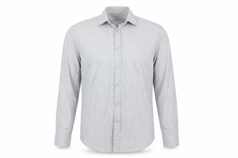 Front view of HIJKLM men’s blue geometric button-up, size 16