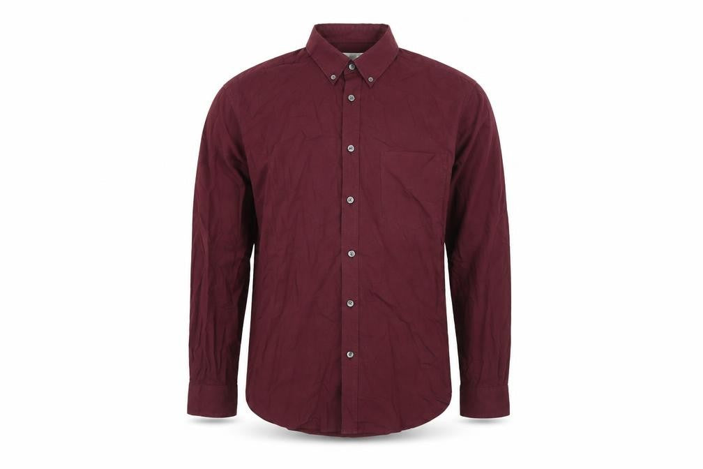 Front view of Marks & Spencer men’s purple striped button-up, size L