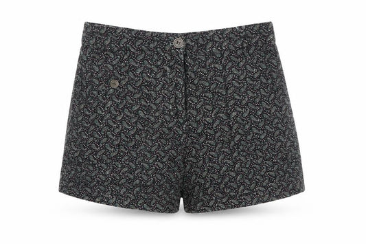 Front view of Lucca Couture women’s black paisley hot pants shorts, size S