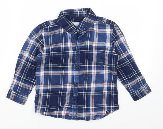Kids Boys Blue Check Flannel Basic Casual Size 3 Years