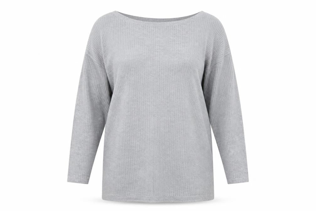 Front view of Boohoo women’s grey jumper, size UK 18