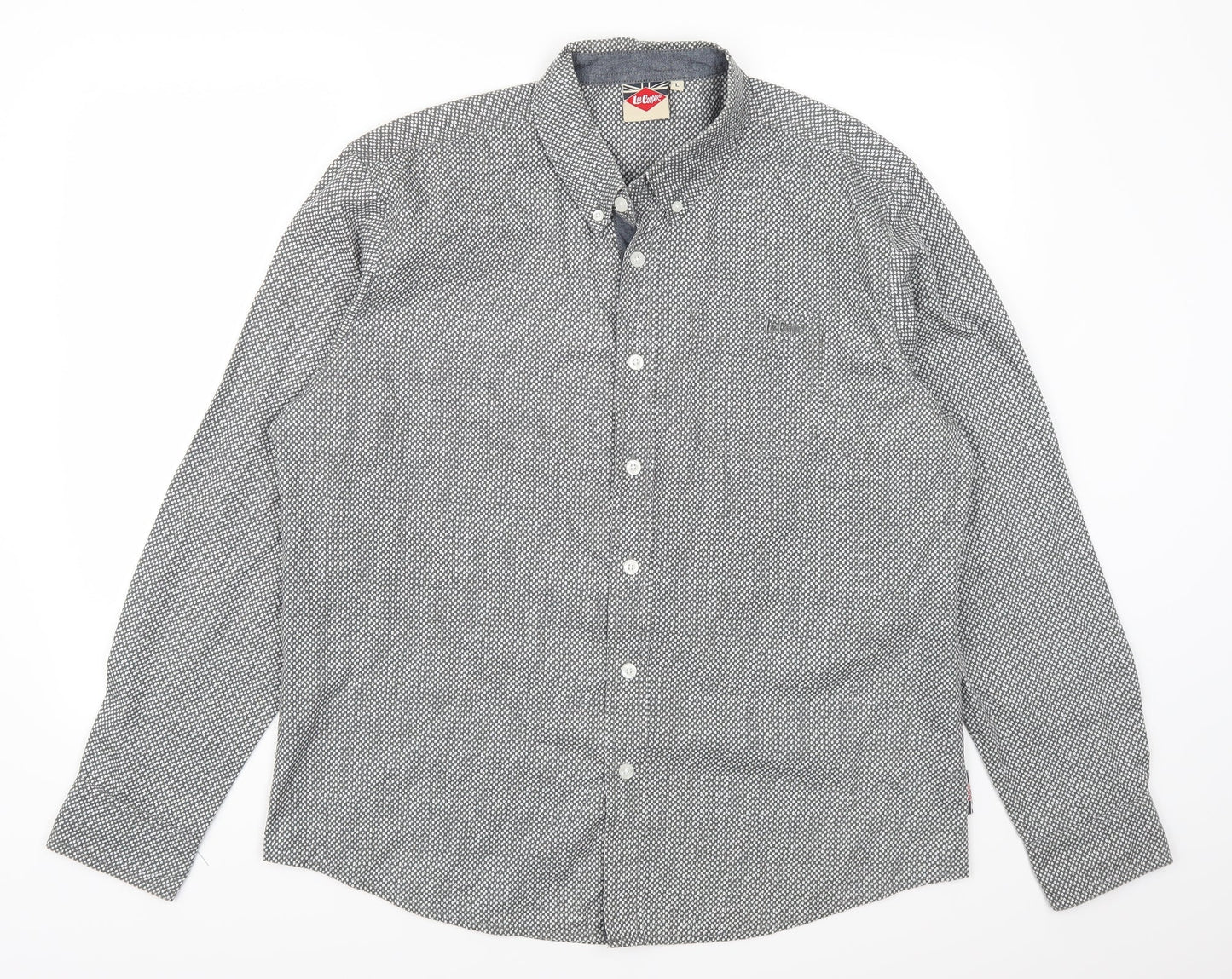 Lee Cooper Mens Grey Geometric   Button-Up Size L