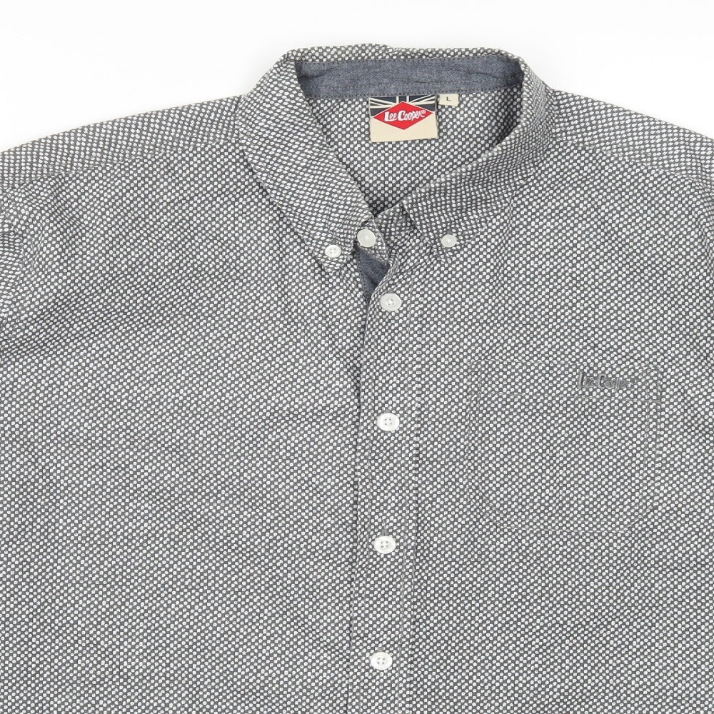 Lee Cooper Mens Grey Geometric   Button-Up Size L