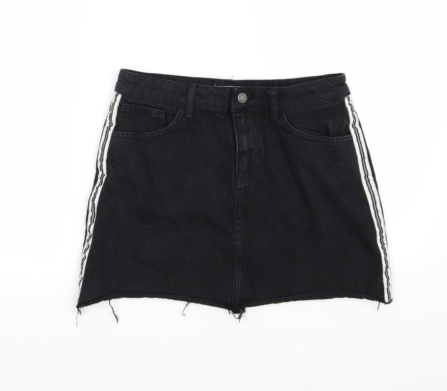 Denim & Co. Womens Black Striped Denim A-Line Skirt Size 12