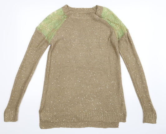 Top Orange Womens Beige  Knit Pullover Jumper Size L