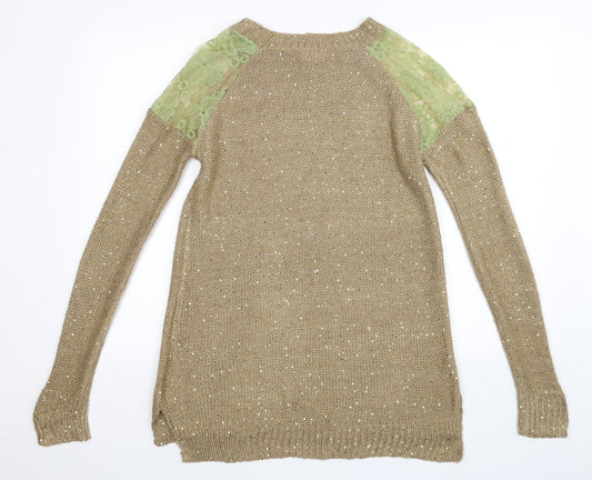 Top Orange Womens Beige  Knit Pullover Jumper Size L