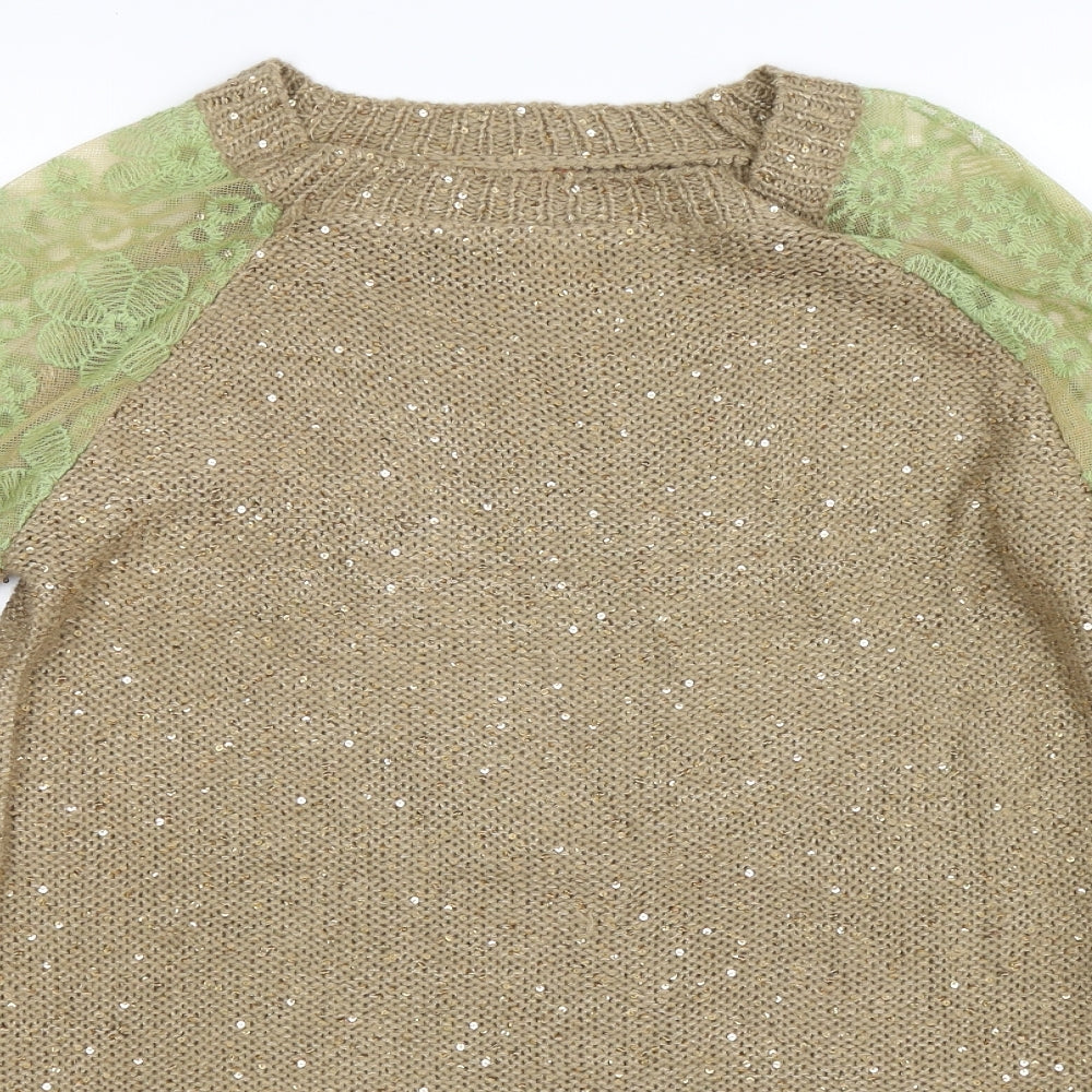 Top Orange Womens Beige  Knit Pullover Jumper Size L