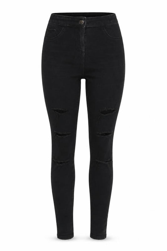 Front view of Matalan women’s black denim jegging jeans, size UK 10, 28-inch leg