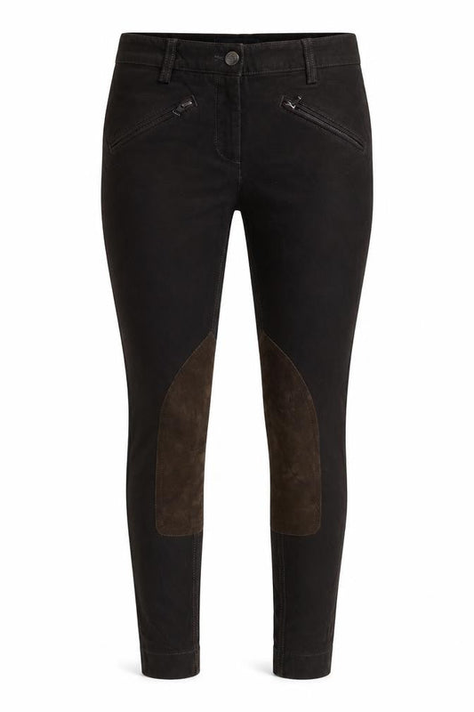 Front view of Cambio women’s black denim skinny jeans, size UK 8, 27-inch leg