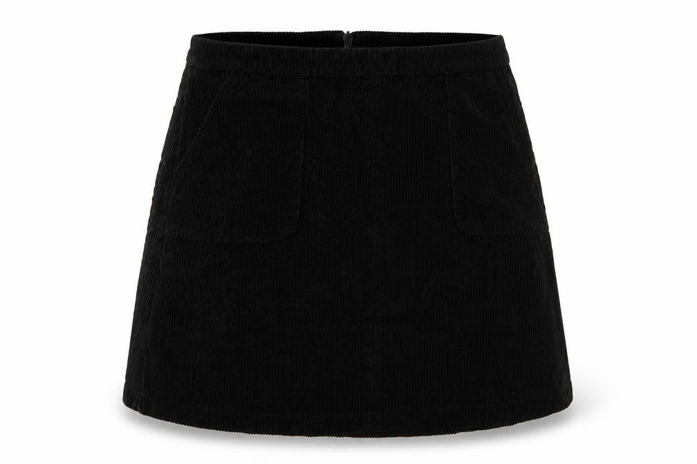 Front view of New Look girls’ black corduroy a-line skirt, size 13, years