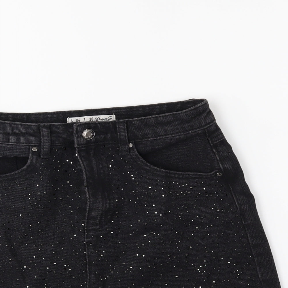 Denim & Co. Womens Black  Denim Mini Skirt Size 6