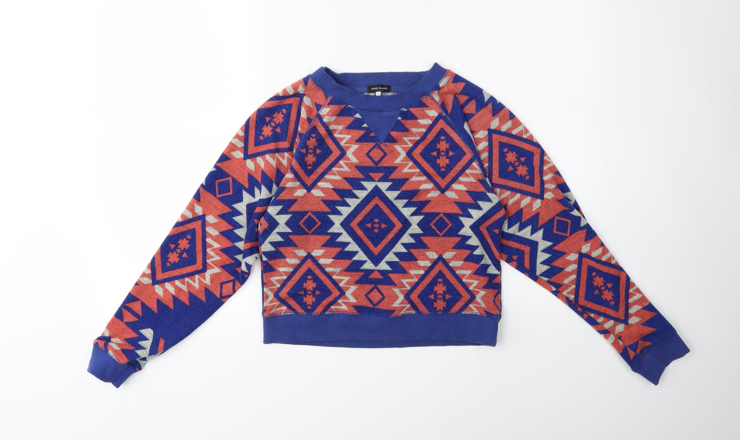 River Island Womens Blue Geometric  Pullover Sweatshirt Size S