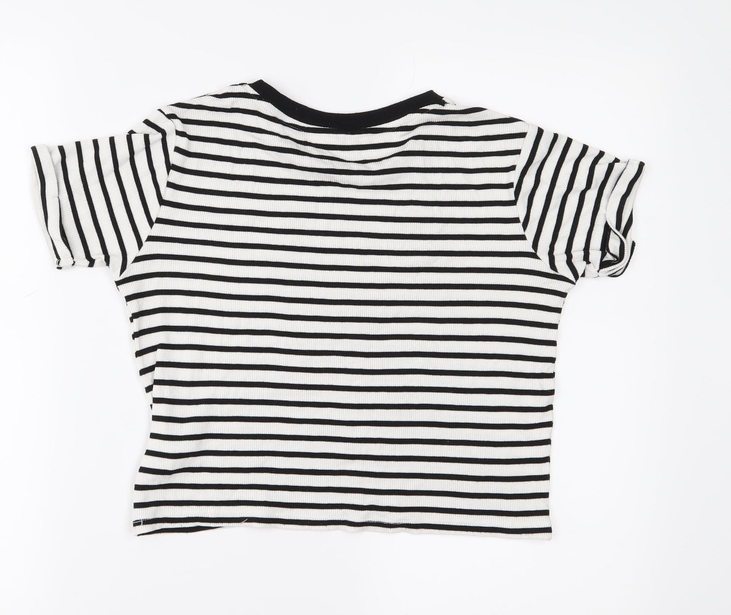 Love Island Womens White Striped  Cropped T-Shirt Size 8