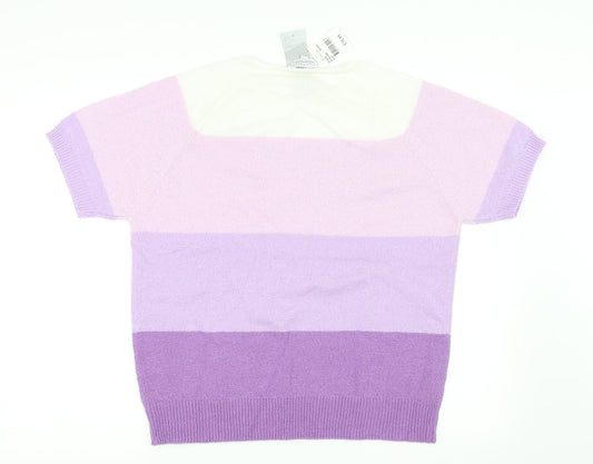 Carolyn Taylor Womens Purple Striped  Pullover Jumper Size M