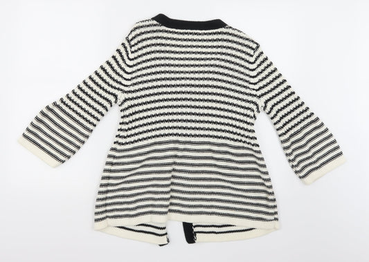 Moda Womens White Striped Knit Cardigan Jumper Size 14