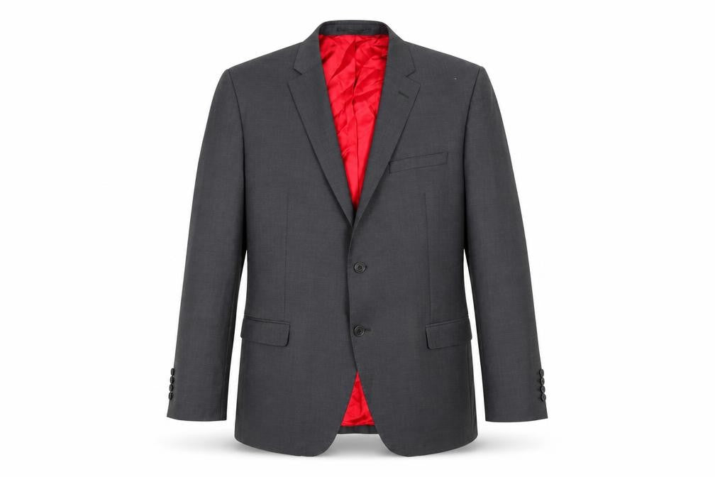 Front view of Santinelli men’s grey rayon jacket suit jacket, size 44