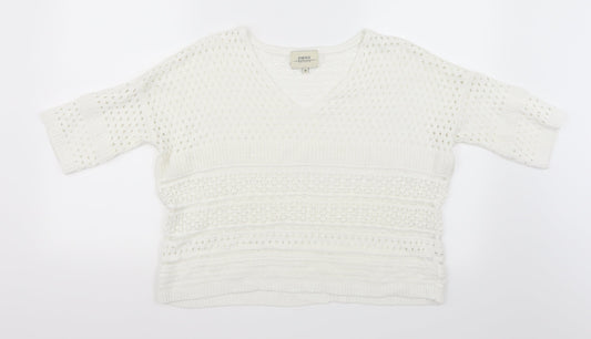 Papaya Womens White  Knit Pullover Jumper Size M