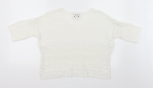 Papaya Womens White  Knit Pullover Jumper Size M