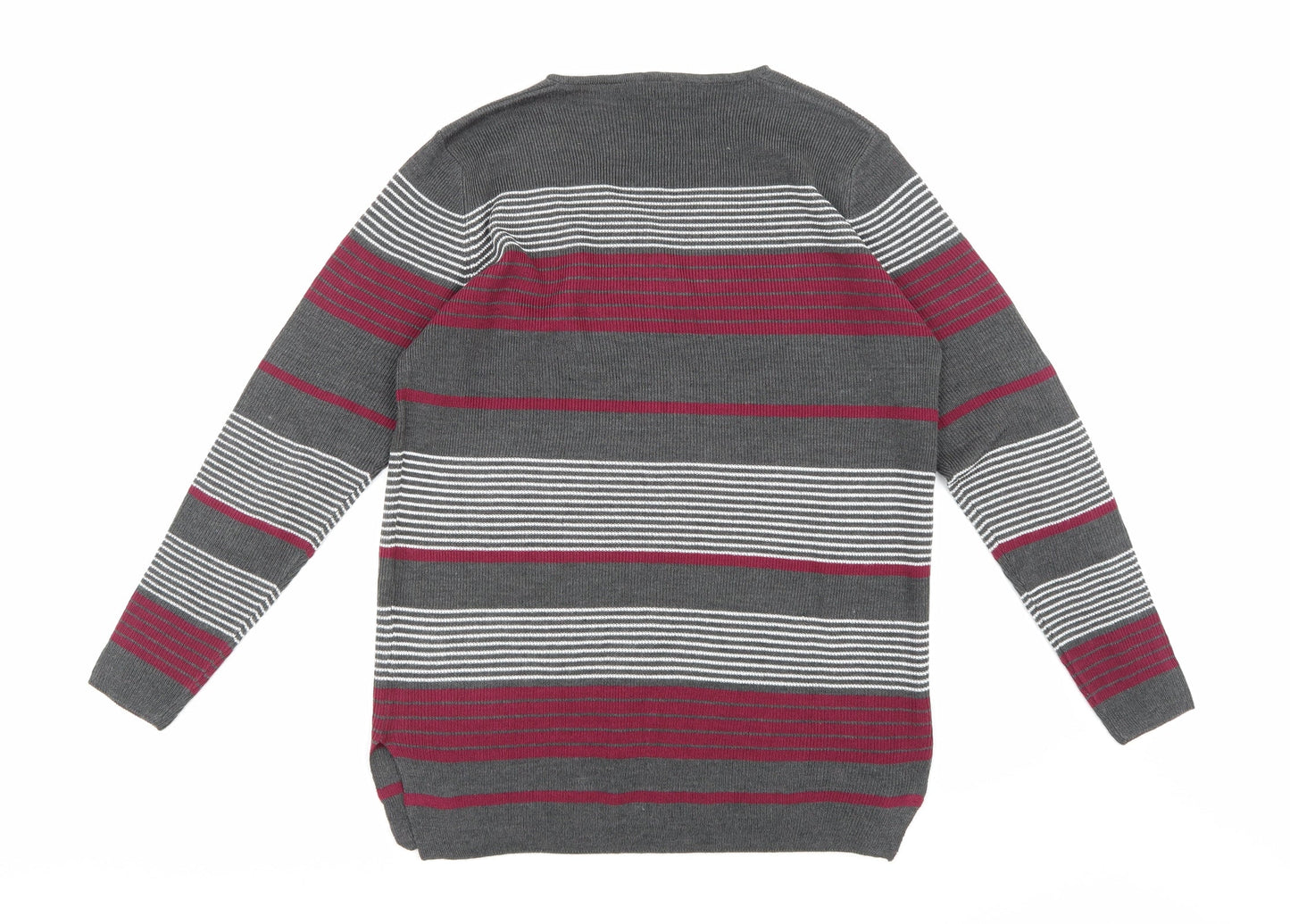 Isle Essentials Womens Grey Striped Knit Pullover Jumper Size 14