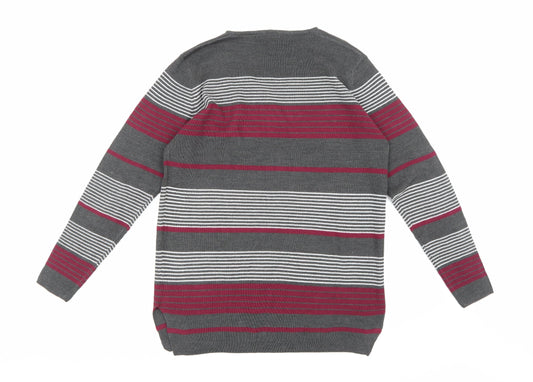 Isle Essentials Womens Grey Striped Knit Pullover Jumper Size 14