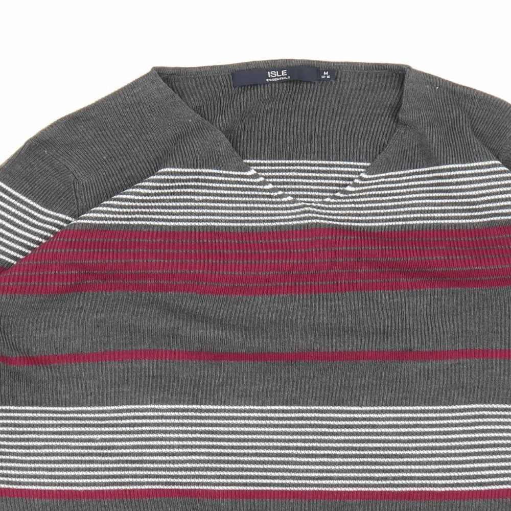 Isle Essentials Womens Grey Striped Knit Pullover Jumper Size 14