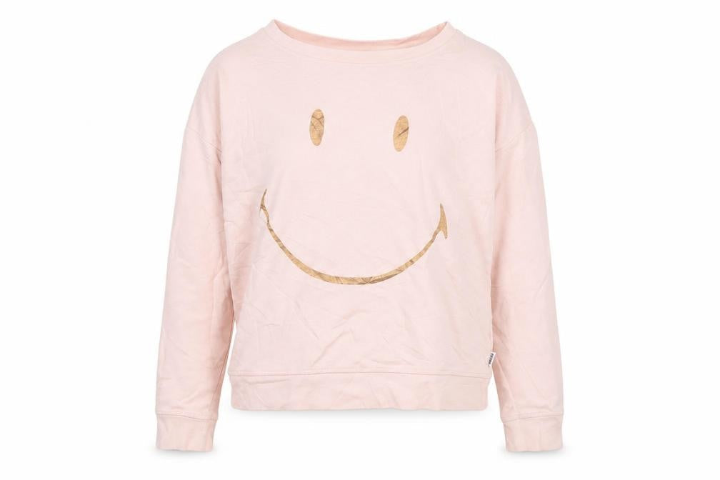 Front view of Smiley girls’ pink jersey pullover sweatshirt, size 12, years - smiley face