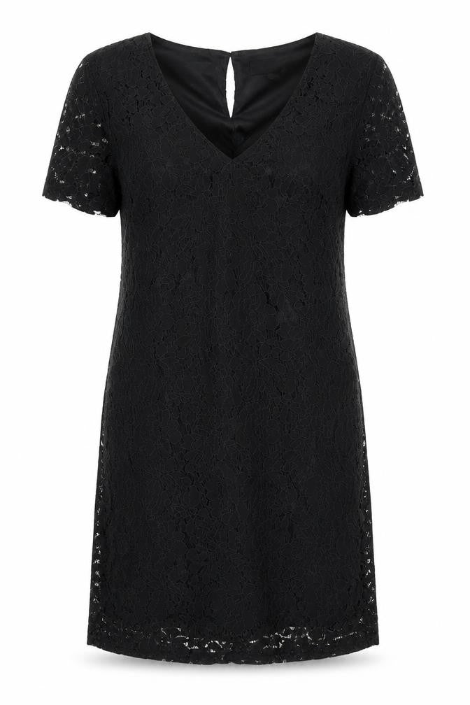 Front view of Dorothy Perkins women’s black floral a-line, size UK 6