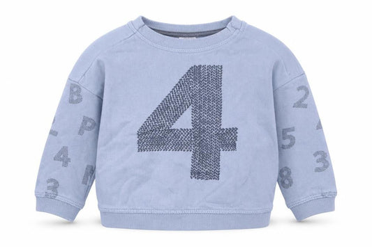 Front view of H&M boys’ blue jumper, size 6-9, months
