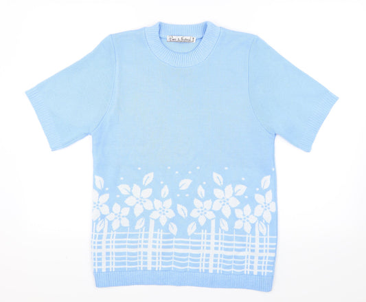 Pare & Natural Womens Blue Floral  Pullover Jumper Size S