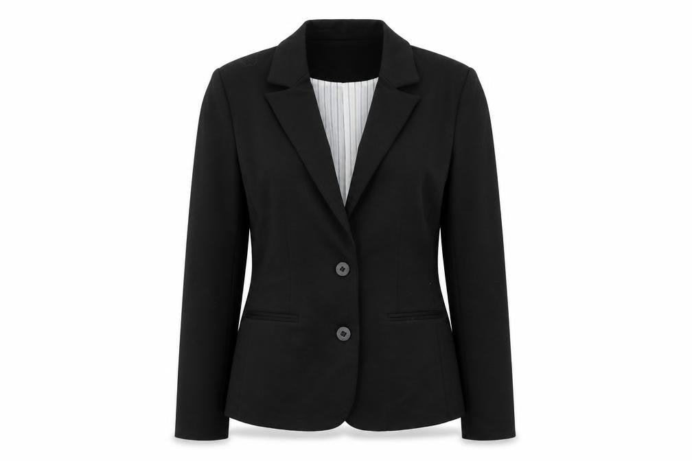 Front view of Damart women’s black jacket suit jacket, size UK 14