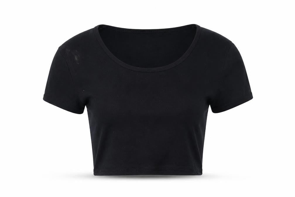 Front view of Topshop women’s black basic t-shirt, size UK 8
